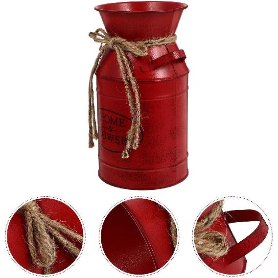 Rustic Milk Can Decor Shabby Chic Vase Farmhouse Vase Decorative Metal Jug Pitcher Vase for Wedding Home Living Room Bathroom Dining Table Desk