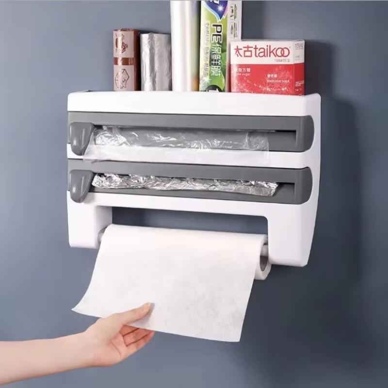 Wall Mounted Kitchen Tissue Holder Sauce Bottle Holder 4-in-1 Plastic Packaging Cutting Rack Storage Rack