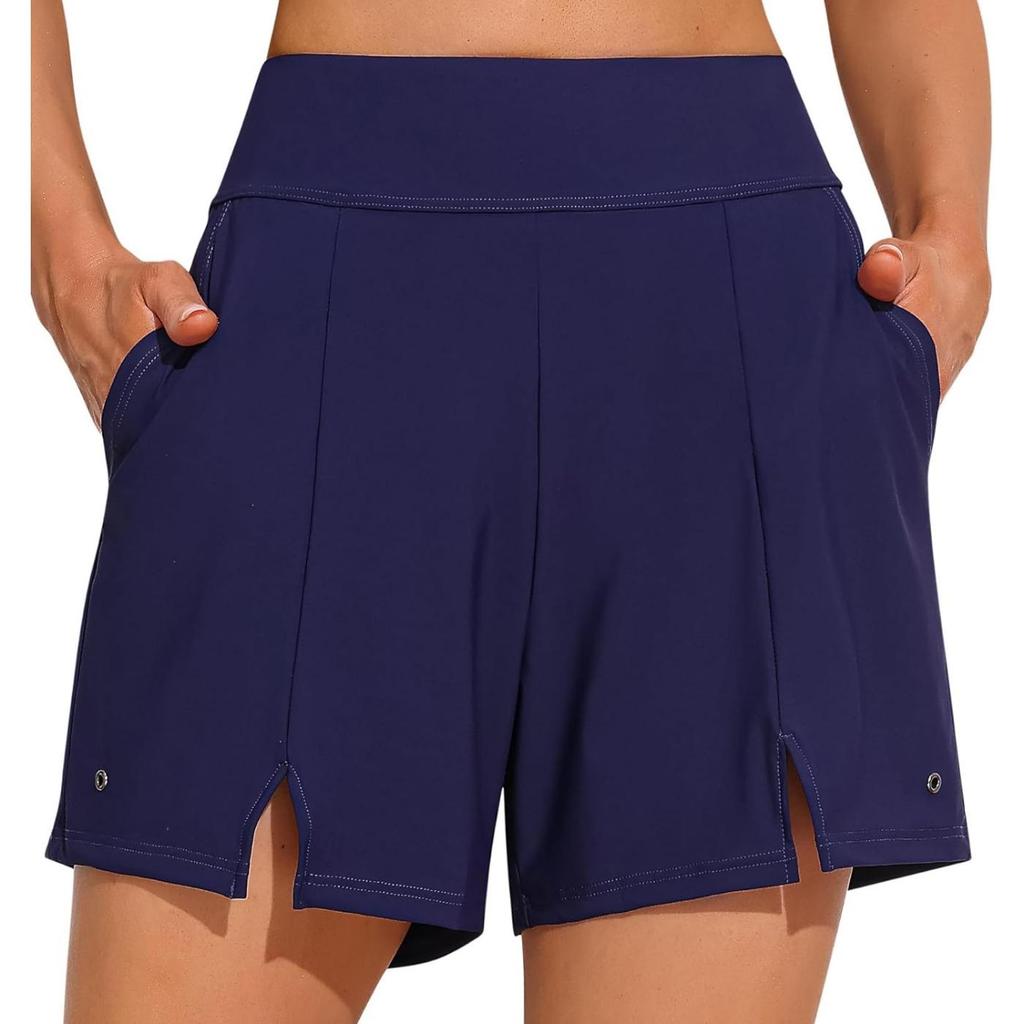 CHARMLEAKS Women Swim Shorts with Pockets High Waisted Bathing Suit Bottoms Tummy Control Swimsuit