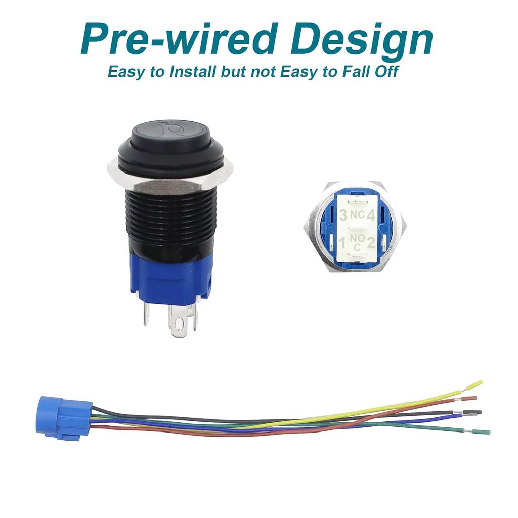 Horn Button, Momentary Push Button Switch, Horn Switch for Car Modification, Push Button Switch a Tail Plug Harness