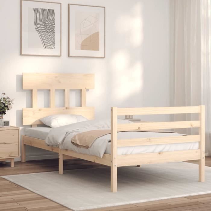 VidaXL Cadre de lit avec tête de lit 90x200 cm bois massif 3195141