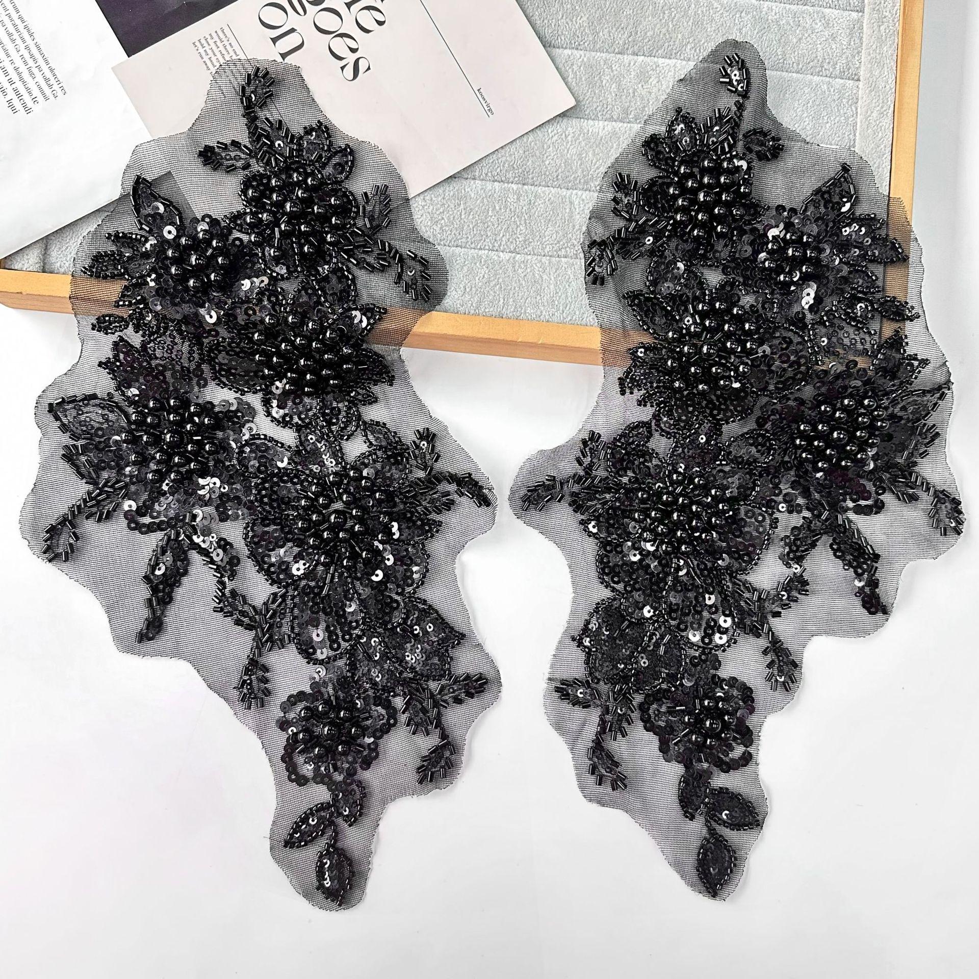 

Черная тканевая наклейка Трехмерная сетчатая пряжа, Бисер, Аппликация в виде цветка Одежда, Вечернее платье, Одежда для выступлений H8088 black pair