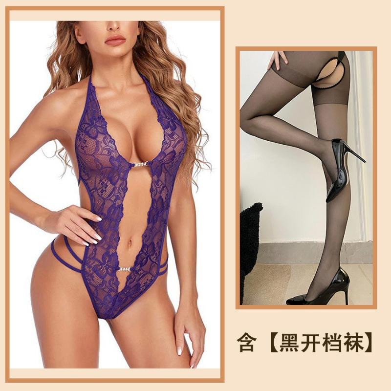 Reines Verlangen sexy Spitze Träger Hals Ausgeschnitten Leidenschaft Unterwäsche Durchsichtig Stimmung Einteiler Damen Pyjama