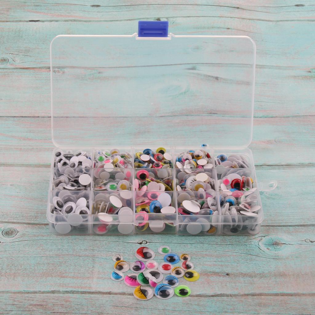 600Pcs Plastic Wiggle Googly Eyes with Box, For Teddy Doll Soft Toy DIY Making, 8-15mm, Self-