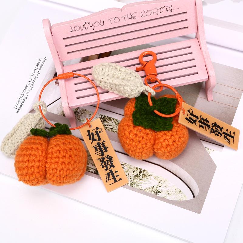 Wool Knit Keychain with Persimmon and Peanut Pendants - Souvenir Gift Box Accessories