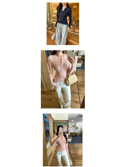 In Stock: 2026 New Style Slimming Lyocell Tencel Henley Long Sleeve Tee