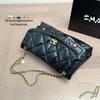 Vintage-Style 25k Double Pocket Chain Hobo Bag, Goatskin, Large Capacity