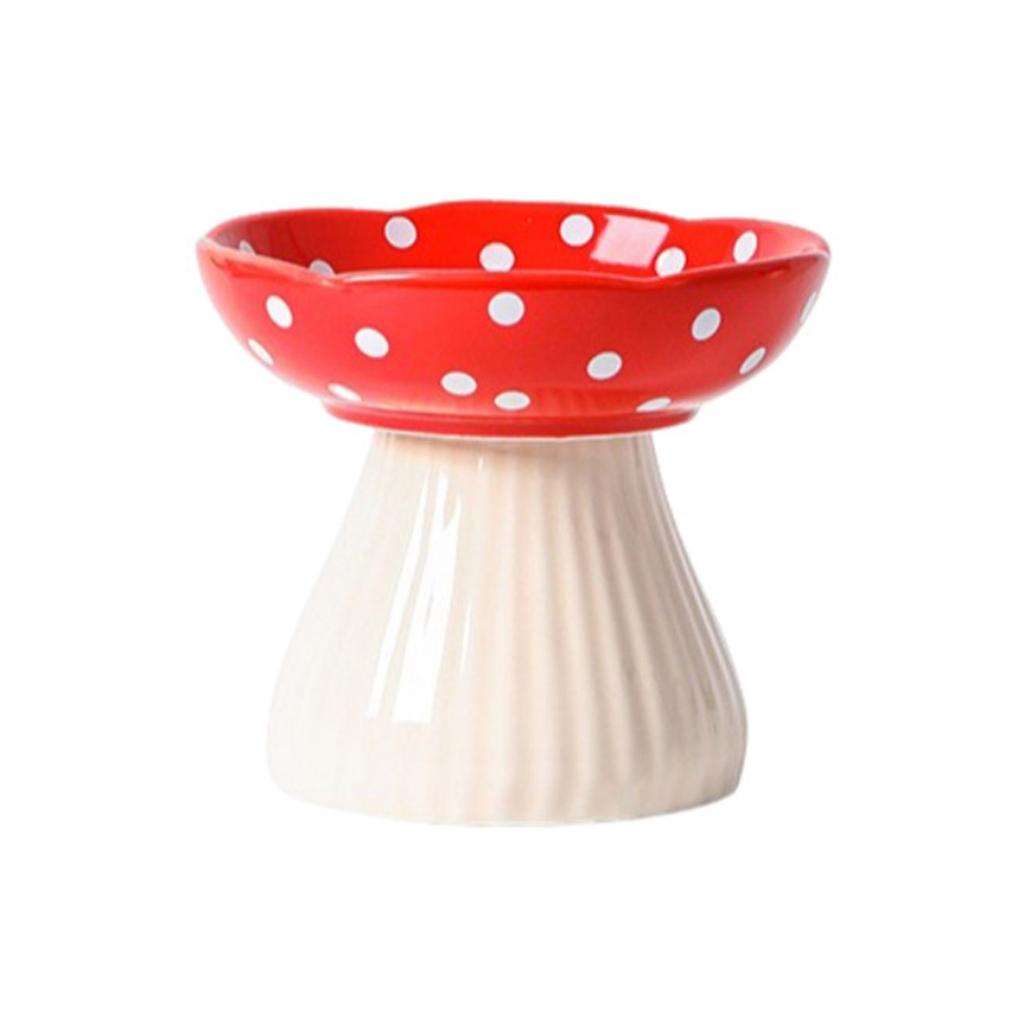 Elevated Cats Mushroom Shape Bowl Prevents Choking and Vomiting Cartoon Cats Feeding Dish Handcrafted Stand