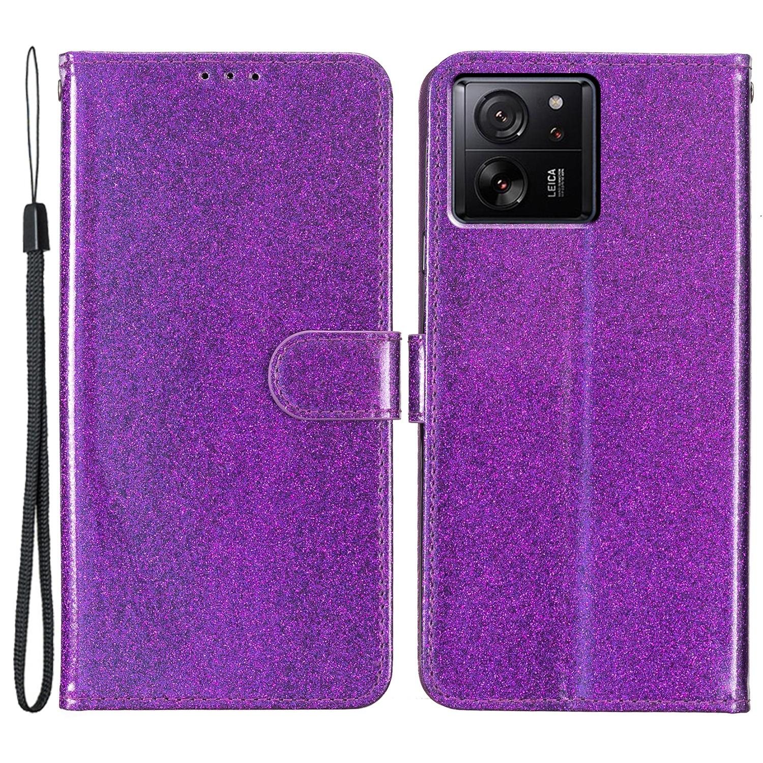 

For Xiaomi 13T/13T Pro/Redmi K60 Ultra Glitter Leather Case with Wallet Stand Purple