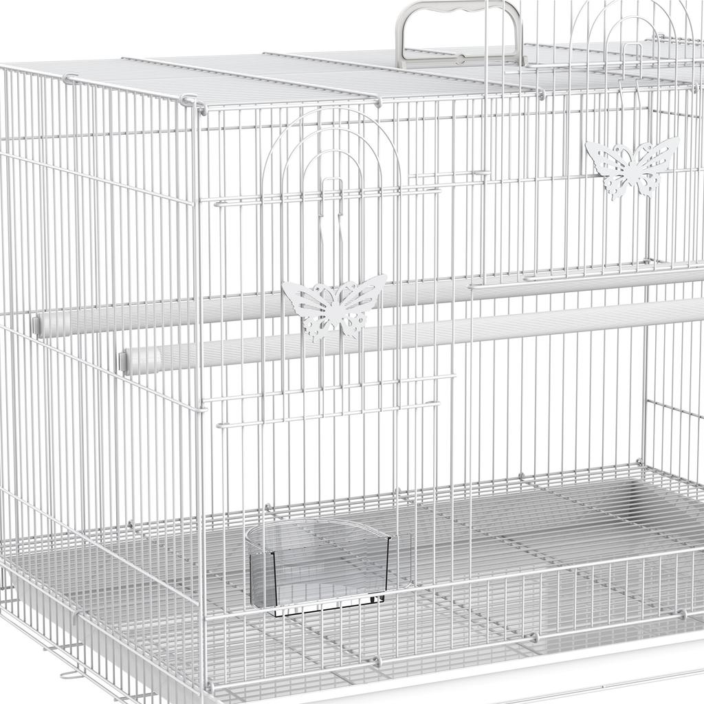 Bird Cage, Metal, 60 x 41 x 41 cm, Feeders, 2 Perches, 3 Doors, White