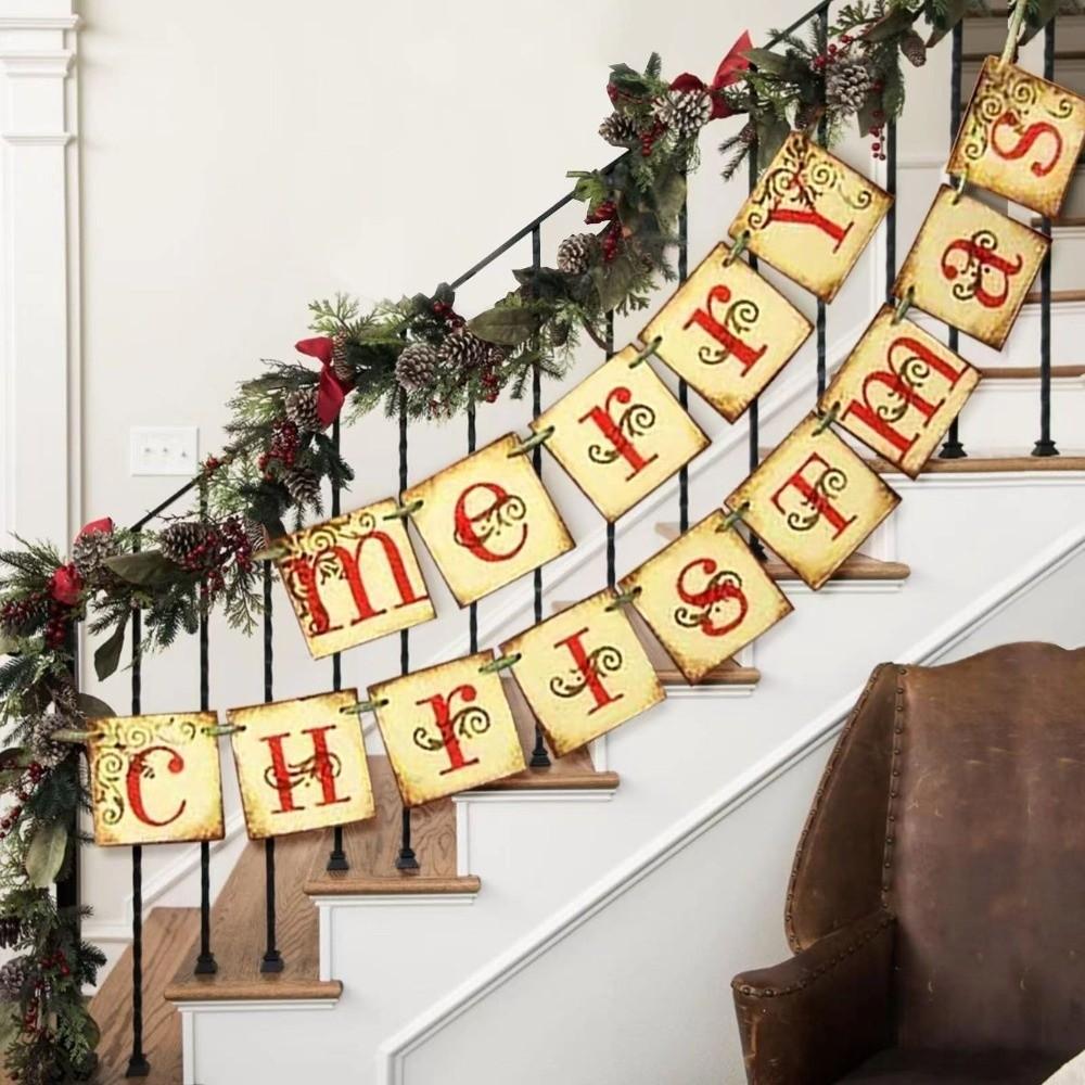 

Letter Merry Christmas Decorations Paper Fireplace Hanging Ornaments Retro Christmas Banner 01