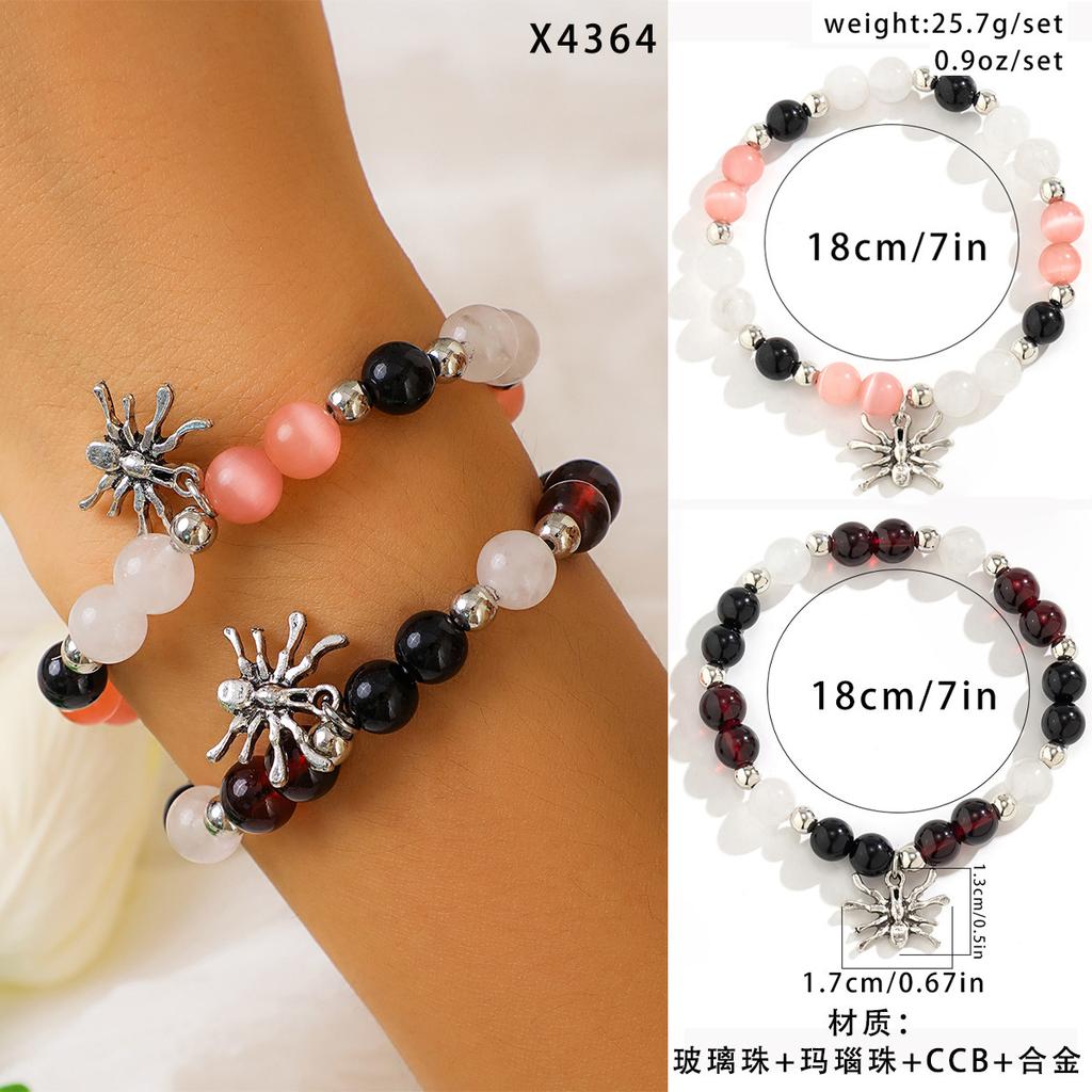 Halloween Skull Pumpkin Bracelet Set Dark Witch Spider Mixed Color Beaded Funny Bracelet