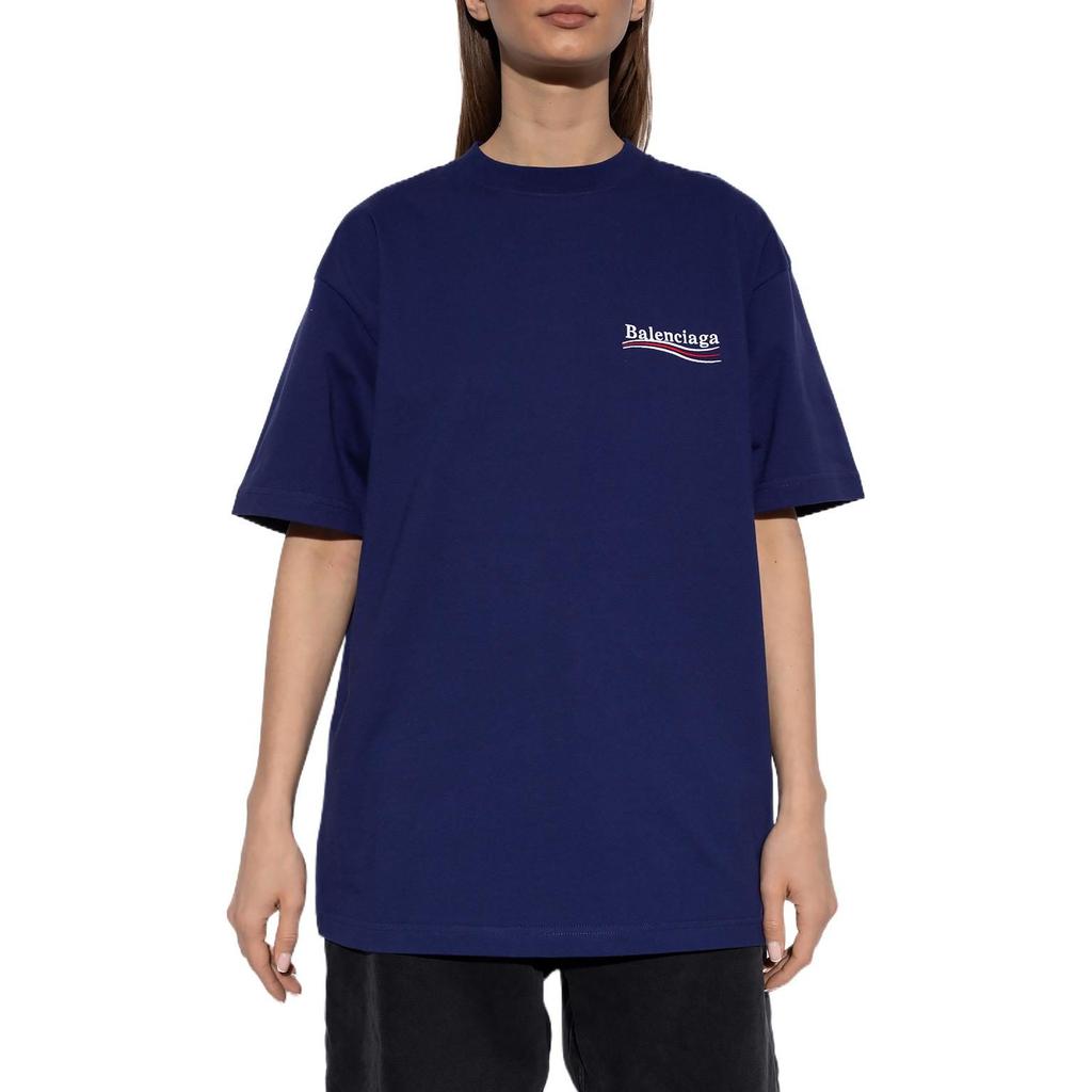 Balenciaga Women's Political Campaign Oversized T-Shirt Dark Blue/Multi 641655TKVJ11195