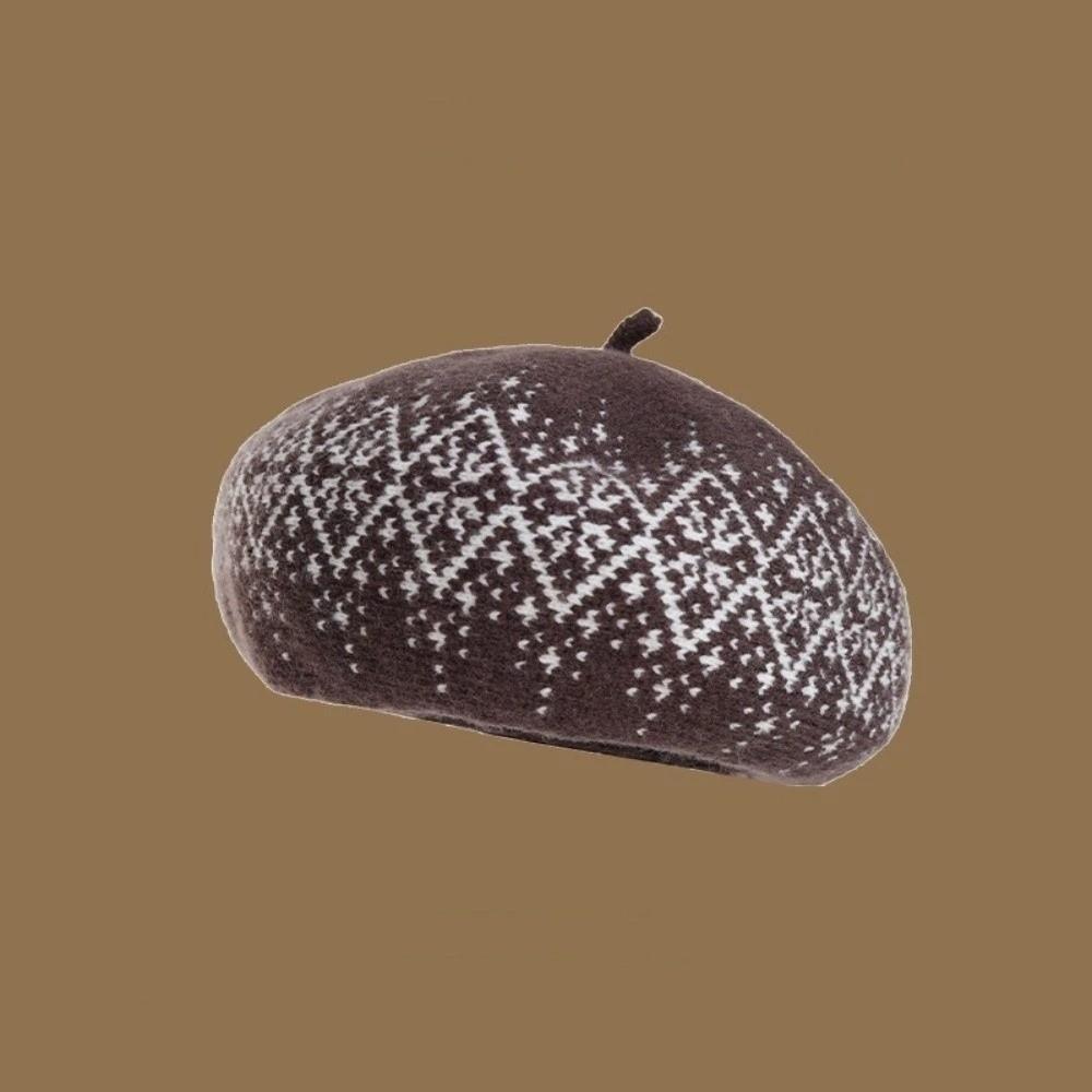 Keep Warm Beret Hat Retro Pattern Kintted Hat Retro Fashion Hat Autumn