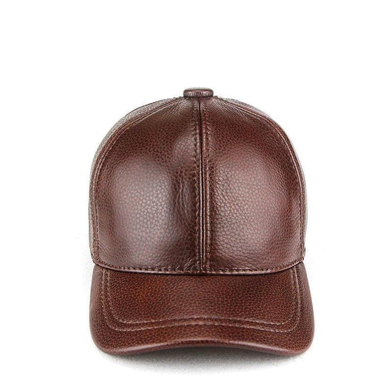 Men's Genuine Leather Baseball Cap - Winter Warm Flat Cap for Middle-Aged & Elderly