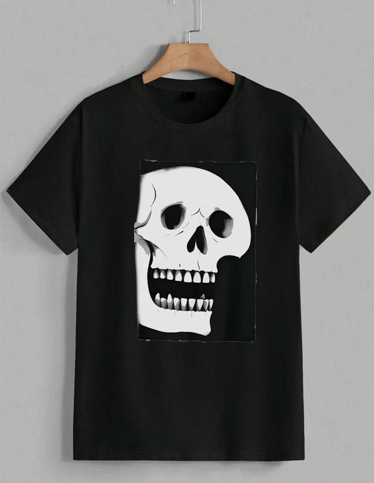 Skull Skeleton Graphic Tee Scary Horror Gothic Halloween Funny T-Shirt Unisex 2 S