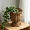 Faux Rattan Vase Handwoven Boho Wicker Basket Modern Farmhouse Decorative Flower Pot for Dining Table Centerpiece Bedroom Indoor Office Decor