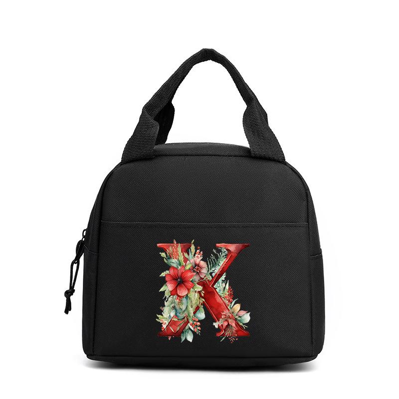 Trend niche print flower 26 letter pattern storage bag tote bag student lunch box bag portable