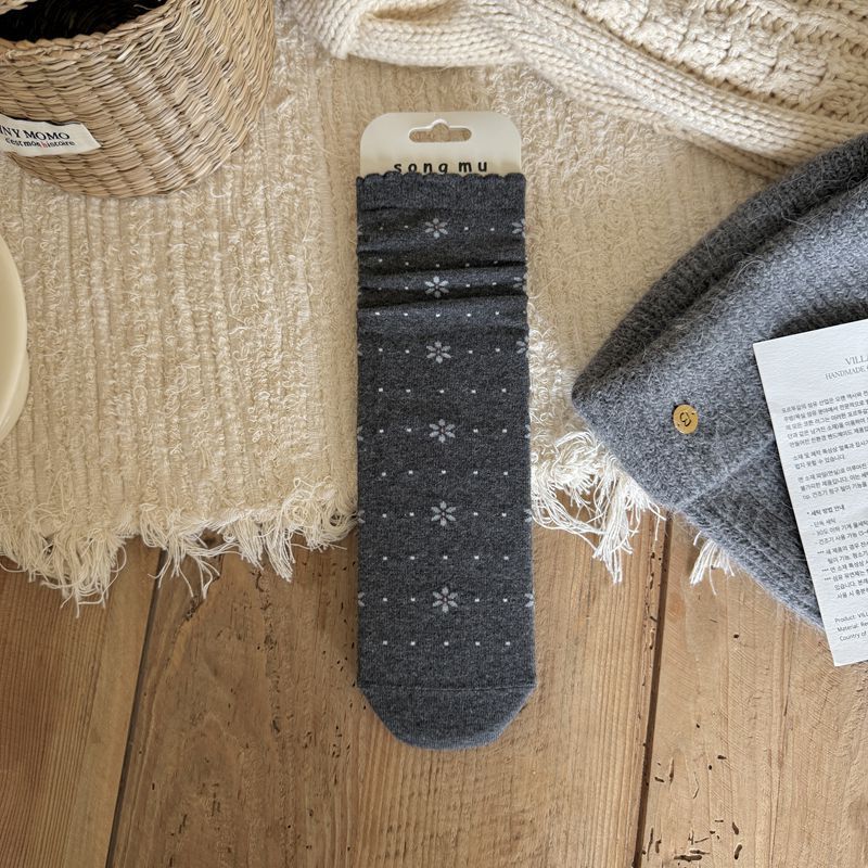 

Женские осенние винтажные носки с цветочным принтом, бантом, без косточек, средней длины 1 pair