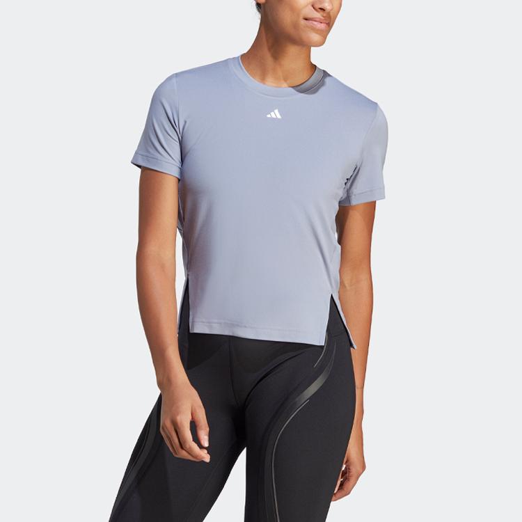 adidas Versatile Tee With Solid Color Logo, Quick-Dry For Sports And Fitness Women Tops Silver-Grey Violet HR7767