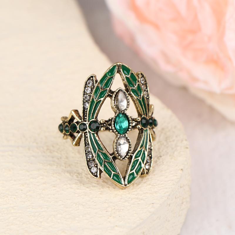 NEW Vintage Insect Dragonfly Ring For Men Women Green Cubic Synthetic Zirconia Party Jewelry Christmas Anniversary Gift