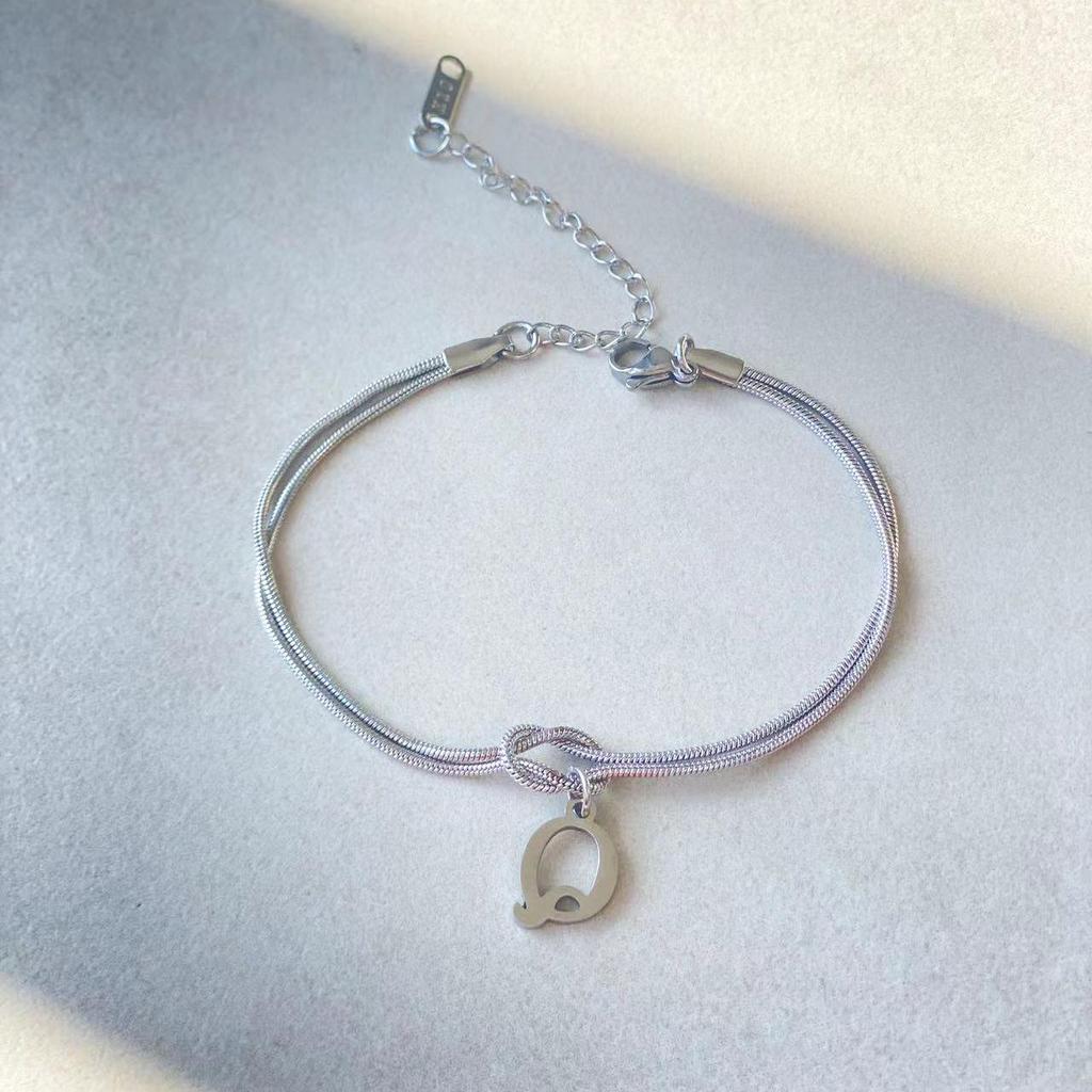 Valentine's Day Stainless Steel Herringbone & Snake Chain Bracelet with 26 Letters Pendant