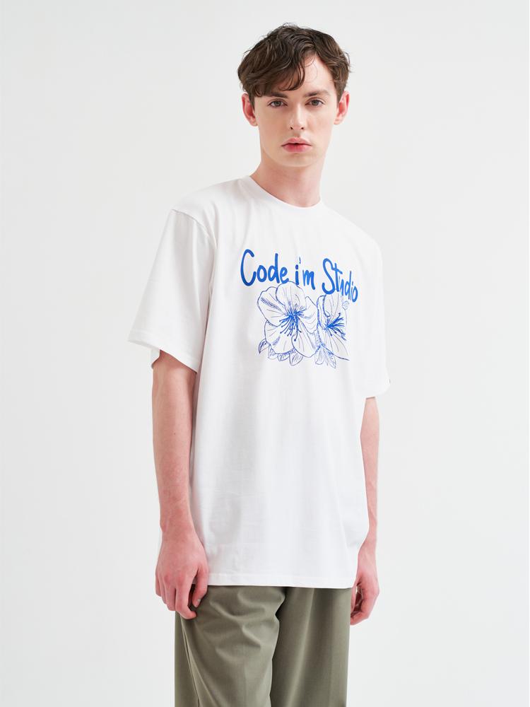 CODE I'M Vintage Flower Artwork Print Oversized Short Sleeve T-Shirt White