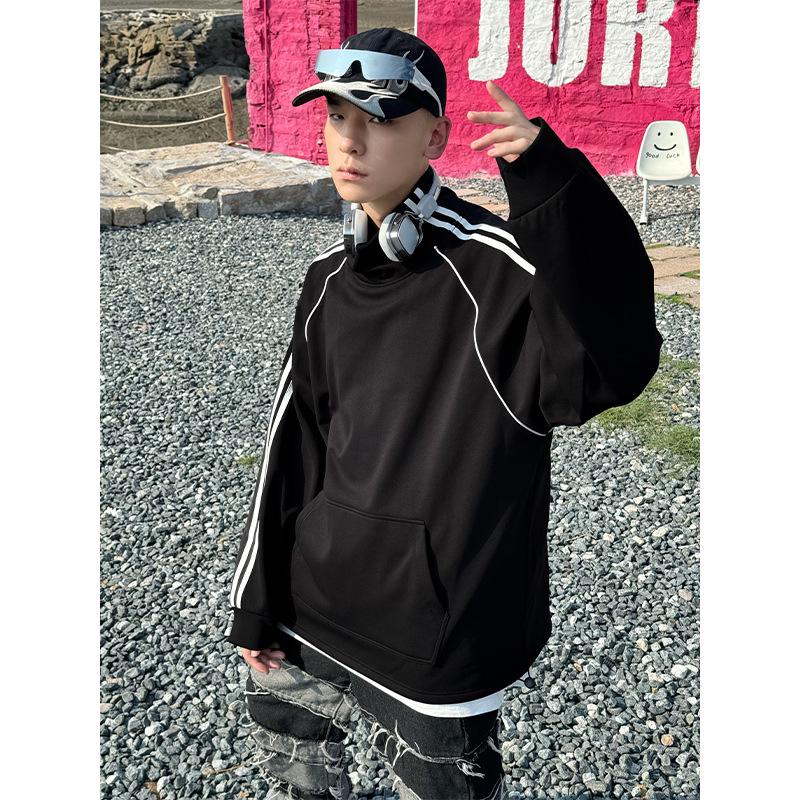 NASA Men's Trendy Long Sleeve Spring/Autumn Hoodie - Plus Size Heavyweight T-Shirt with Velvet, Solid Color, Loose Slit Design.