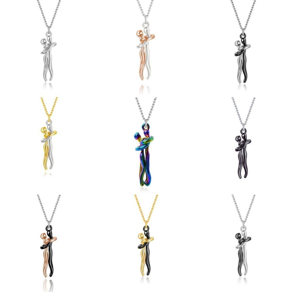 Punk Lovers Hug Necklace Hip Hop Wedding Chain Necklaces Couple Hugging Pendant Valentine's Day