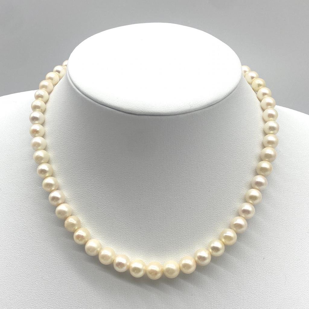 High-Luster Akoya Pearl Necklace Genuine Jewelry Pink Beige Approx. 38 Cm / Approx. 7.0 Mm–8.0 Mm / 32.6 G Silver Hardware