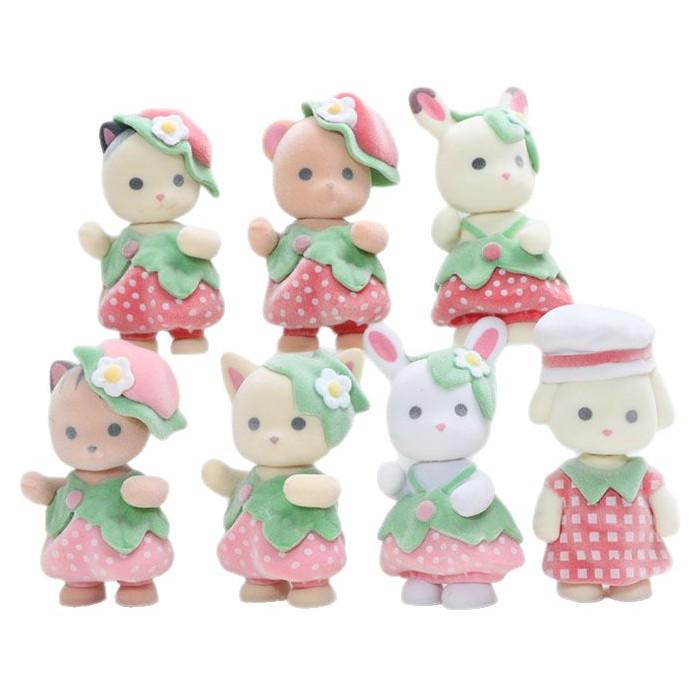 7 Rabbit Mori Bei Family Flocked Strawberry Beibei Labu Huang Xiao Xiong Toy Figures