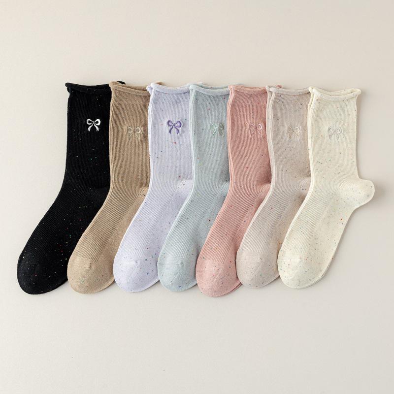5/10 Pairs Comfortable Casual Autumn Winter Socks for Women Korean Style Instagram Inspired Lace Mid Calf Socks Bow Embroidery Loose Fit Pile Socks