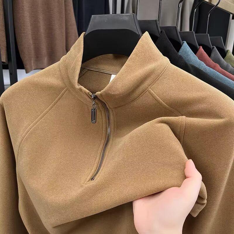 Autumn 2025 Men's Half-Zip Hoodie: Casual, Slightly Loose Long-Sleeve T-shirt with Half-High Collar