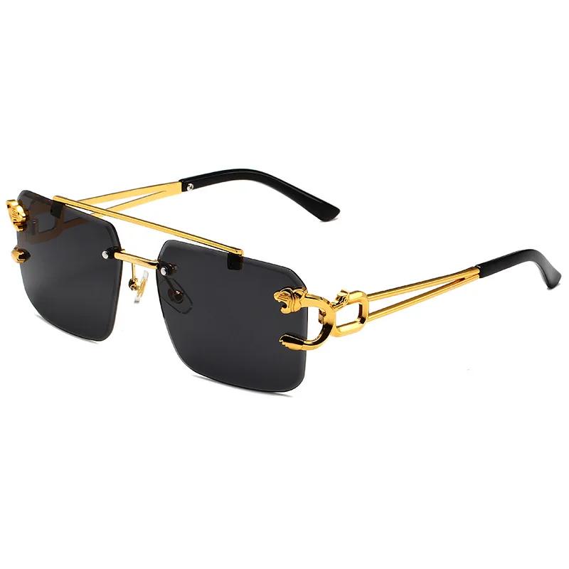 

Retro Double Beam Sunglasses For Men Fashion Leopard Frameless Trimmed Sunglasses For Women Fashion чёрный