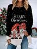 Plus Size Women Spring Christmas Printed Comfy Long Sleeve Round Collar T-shirt Casual Baggy Mid Length Tee Tops