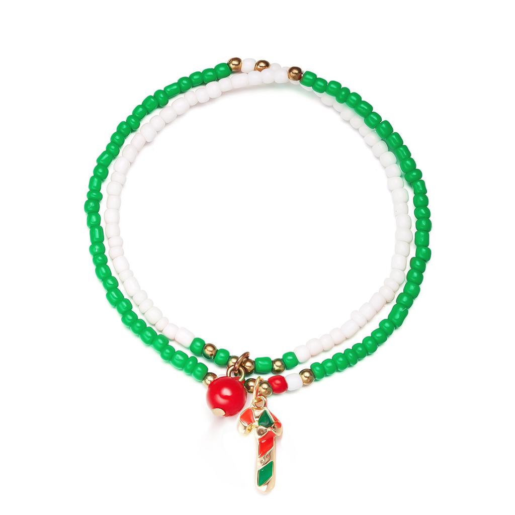 New Hot Snowman Santa Claus Crutch Wreath Pendant Multicolor Rice Beads Bracelet for Women Merry Christmas Zircon Gifts
