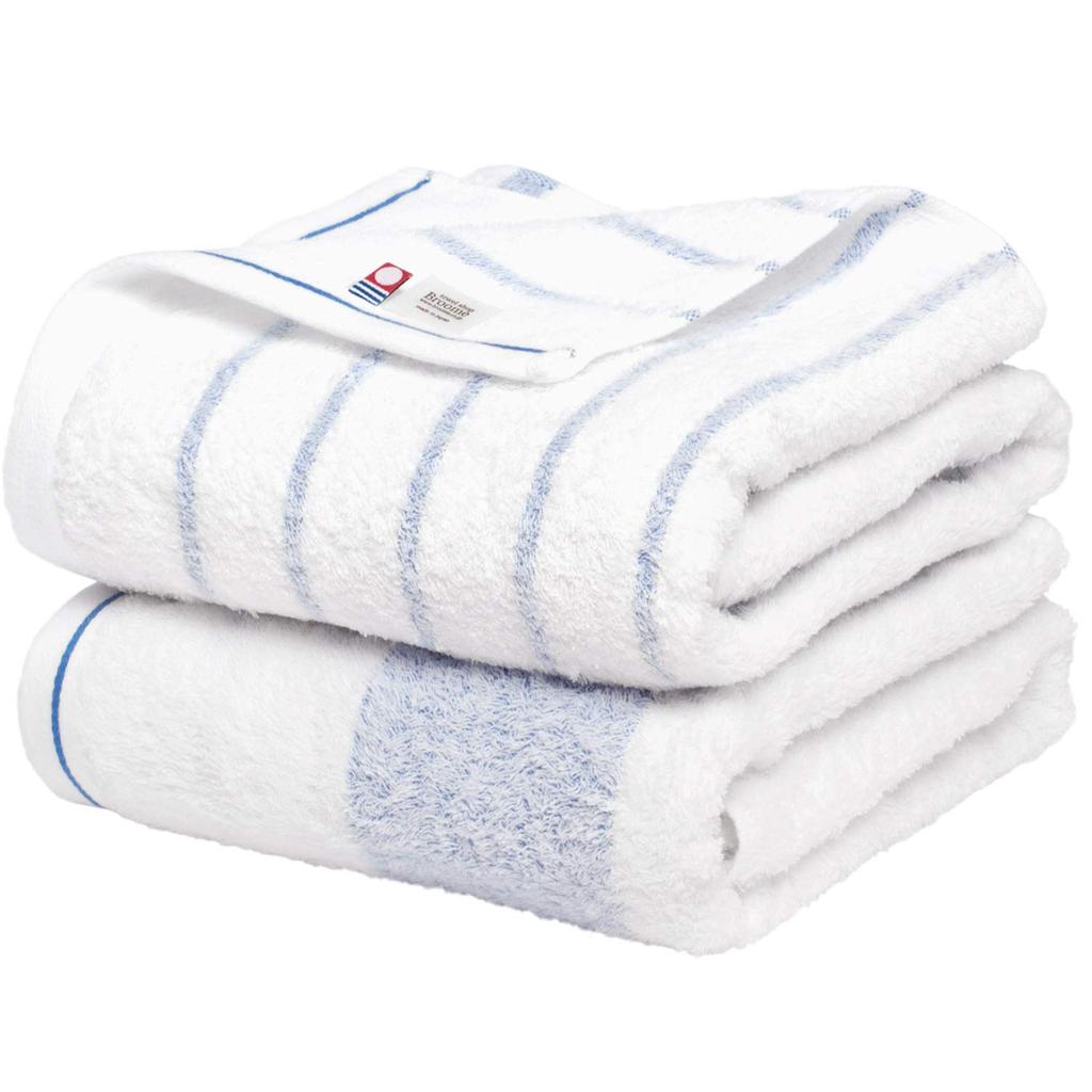 Bloom Imabari Towel Certified Natural Border Bath Towel Set of Made In Japan 2, (Blue Border)