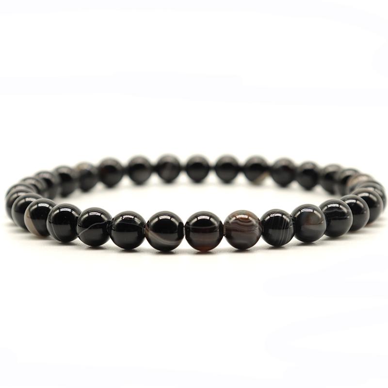 Minimalist Real Natural Black Agates Beads Bracelets For Men 4/6/8/10/12mm Smooth Stone Braslet Homme Leisure Accessories Joias