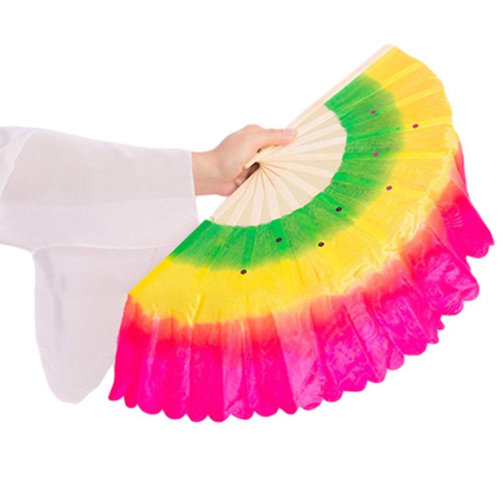 Long Imitation Silk Fans Gradient Color Long Silk Fans Dancer Practice Fan  Song Fan Performance
