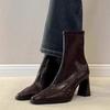 2025 New Thick Heel Short Boots Pointed Rear Zipper Elastic Retro Fashion High Heel and Bare Boots Pointed Thin Boots