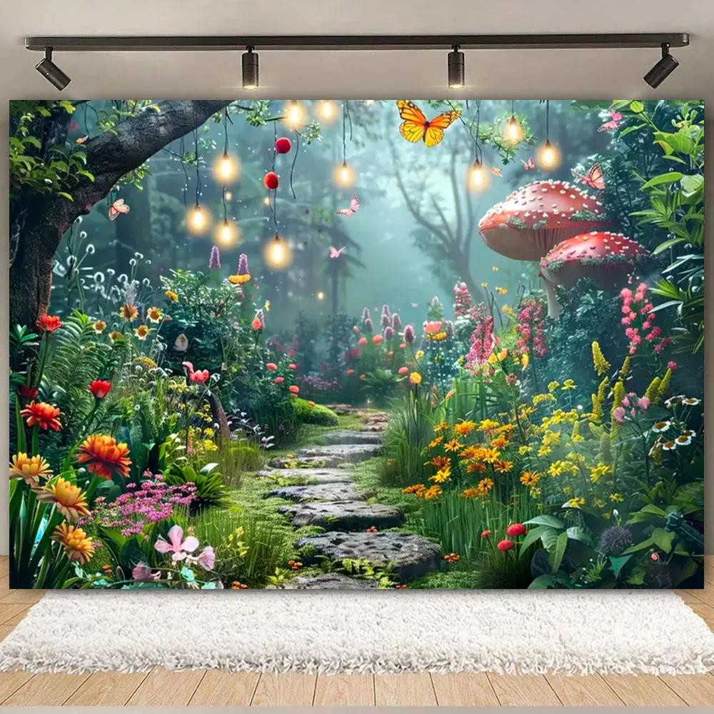 Fairy Tale Enchanted Forest Backdrop Photography Wonderland Dreamy Jungle Mushroom Baby Birthday Party Backgrounds Decor Prop