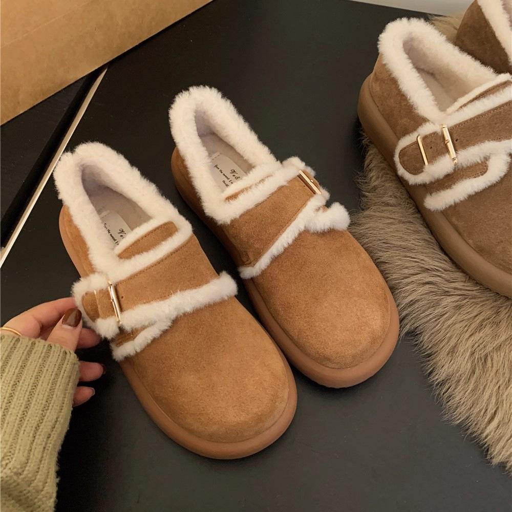Women's Large Size Soft Sole Autumn and Winter Warm Fur One Snow Boots Fluffy Lined Non-slip Hiking Casual Sports Cotton Shoes Fur Shoes