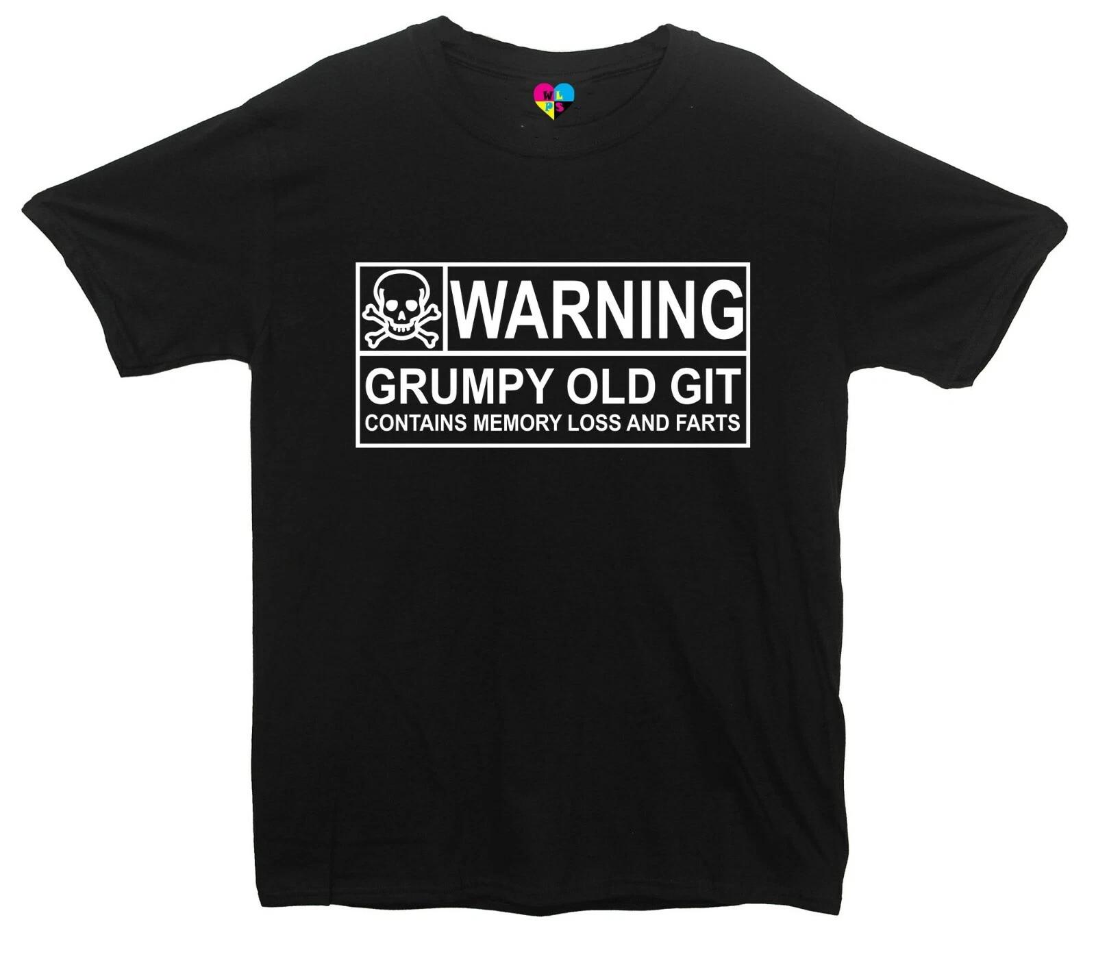 Warning Grumpy Old Git, Contains Memory Loss & Farts Funny Printed T-Shirt 2XL