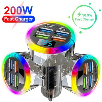 Chargeur de voiture 5 ports avec affichage LED, charge rapide QC3.0, ports USB PD 3.1A Adaptateur de voiture universel avec contrôle de température