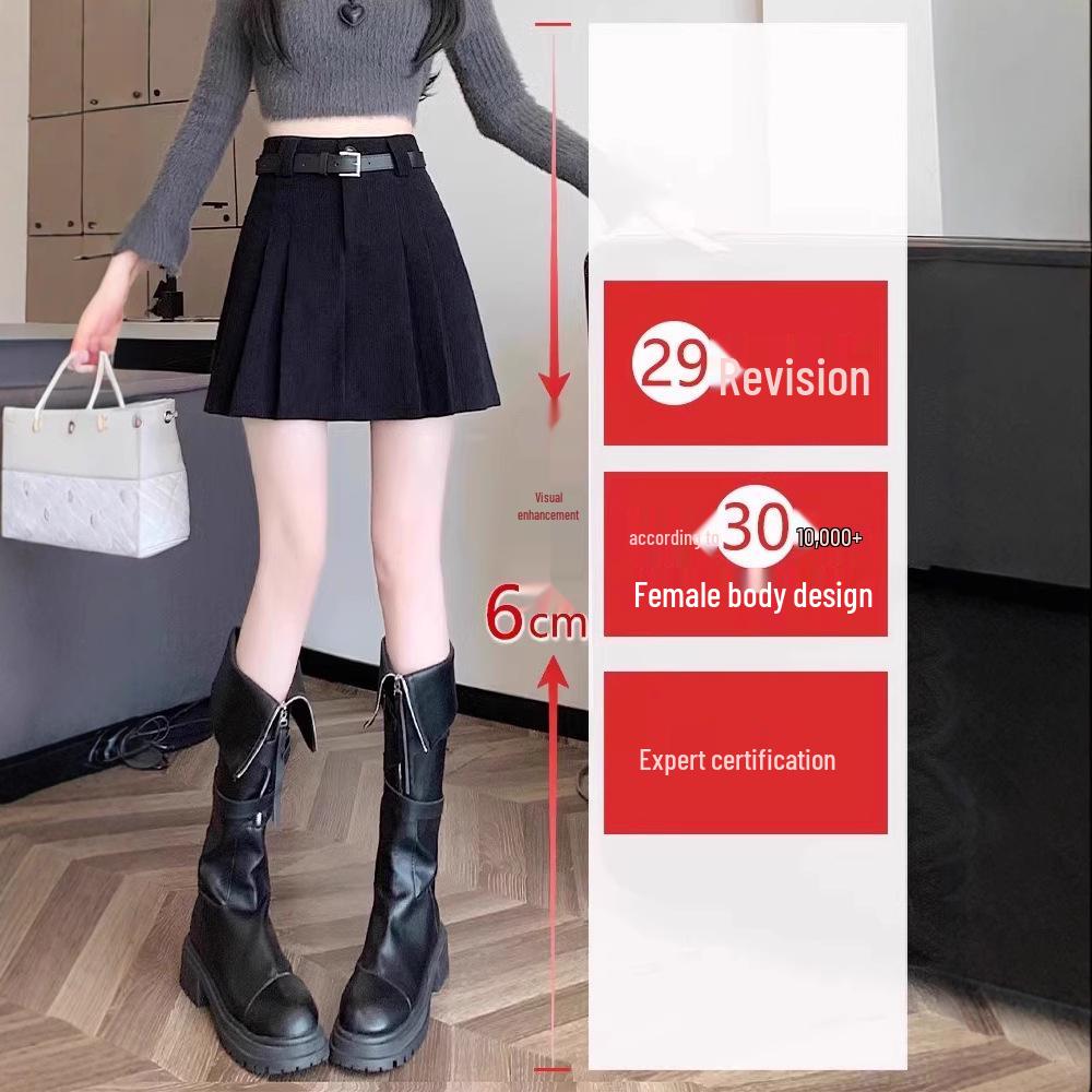 Ladies' High-Waist Corduroy A-Line Skirt – Autumn/Winter 2024 Collection, Slimming Petite Pleated Design