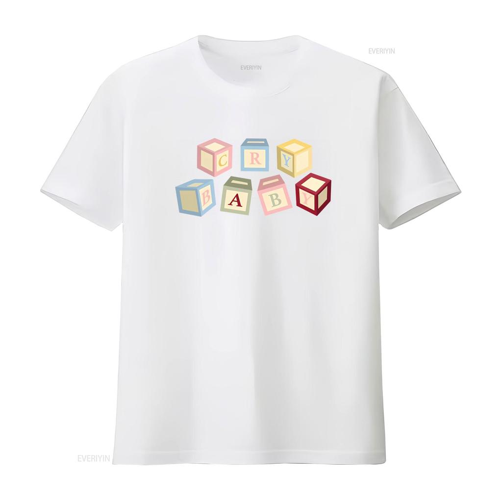 Melanie Martinez Cry Baby Alphabet Blocks Print T Shirt for Boys Vintage Washed Homme Soft Top For Everyday Wear Fashion
