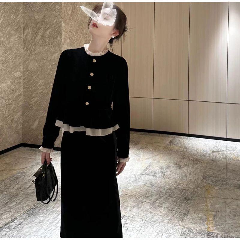 Coco Xi Autumn/Winter Lace Two-Piece Style Slimming Little Black Dress