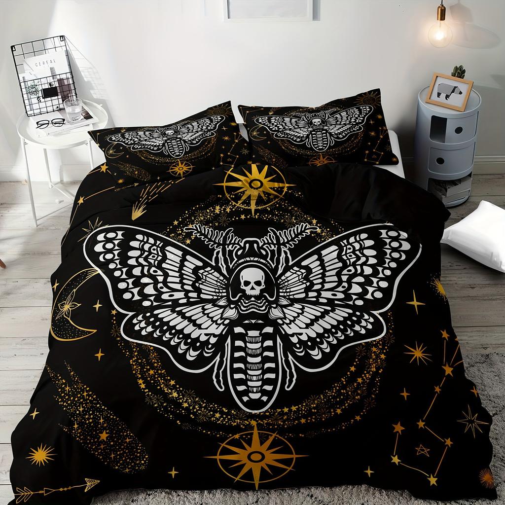 Grimace Dead Moth Skull Pattern Gothic Style Digital Printing Duvet Set Bedding