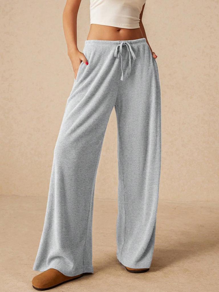 Available High-Waisted Tie-Waist Wide-Leg Fashion Pants - European and American Style, Solid Color.