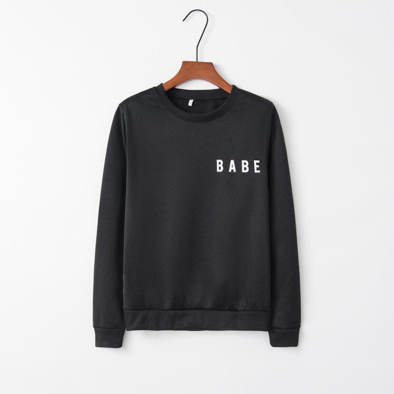 BABE Buchstabendruck Fleecegefüttert Rundhals Langarm Damen Hoodie 2023